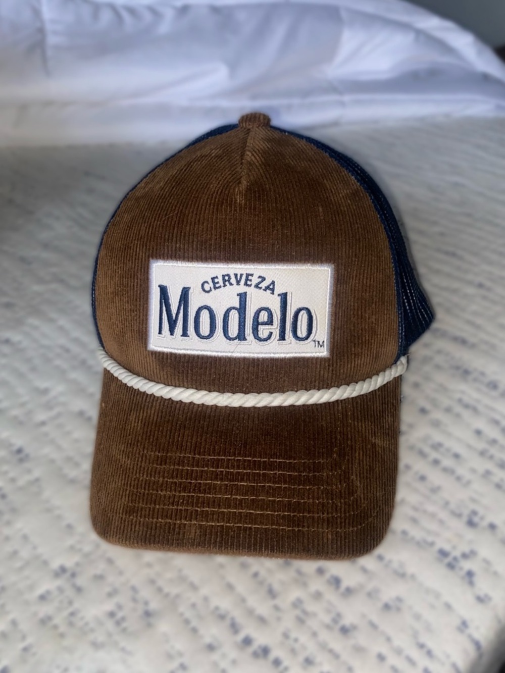 Modelo Cerveza Brown, Blue corduroy Baseball Cap